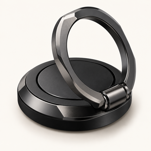 Black Faceted Phone Ring Grip — view 1