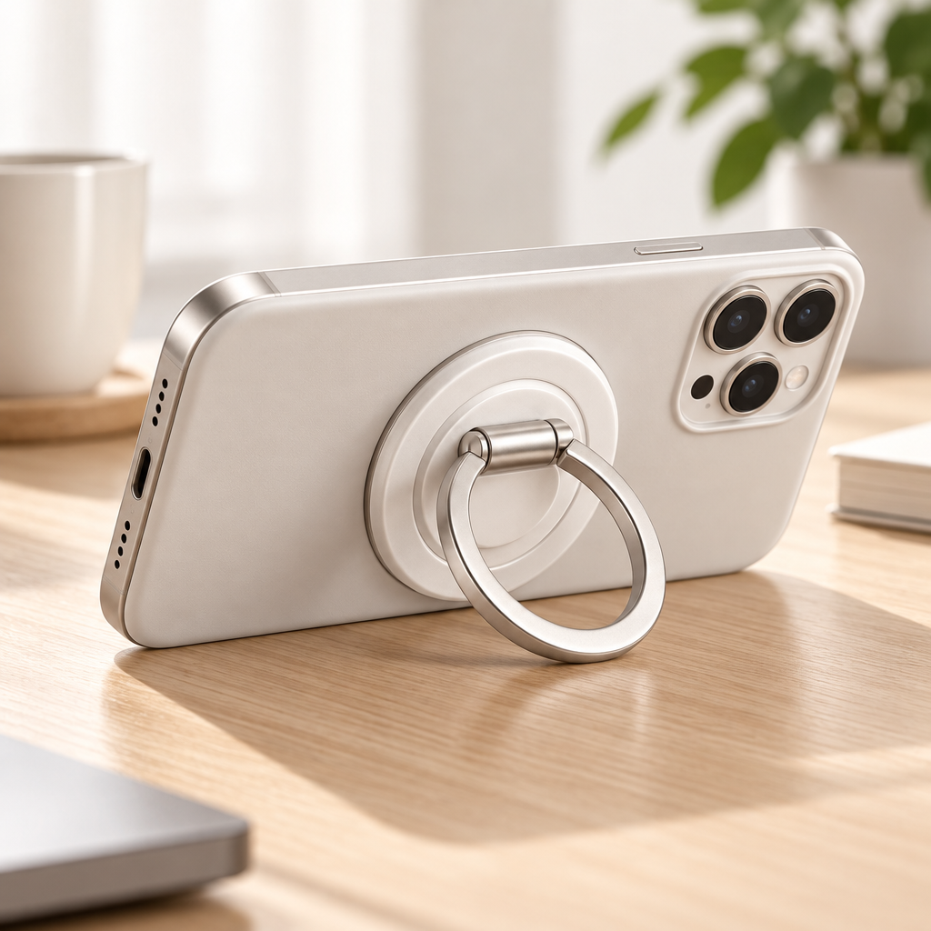 Pearl White & Silver Phone Ring Grip — view 2